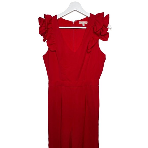 Gianni Bini Red Ruffle Wide Leg Jumpsuit Women’s Small V Neck Evening - Picture 7 of 9